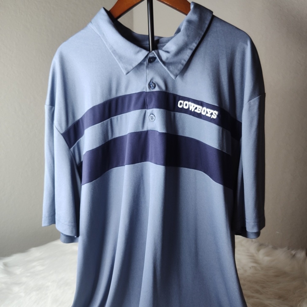 Dallas Cowboys Polo Shirt Mens 2XL Blue Striped Authentic Short Sleeve NFL Gear